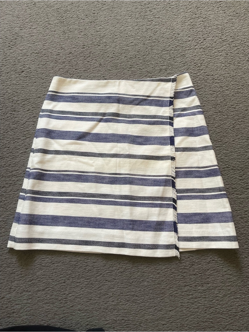 LOFT Navy and Cream Striped A-Line Wrap Skirt